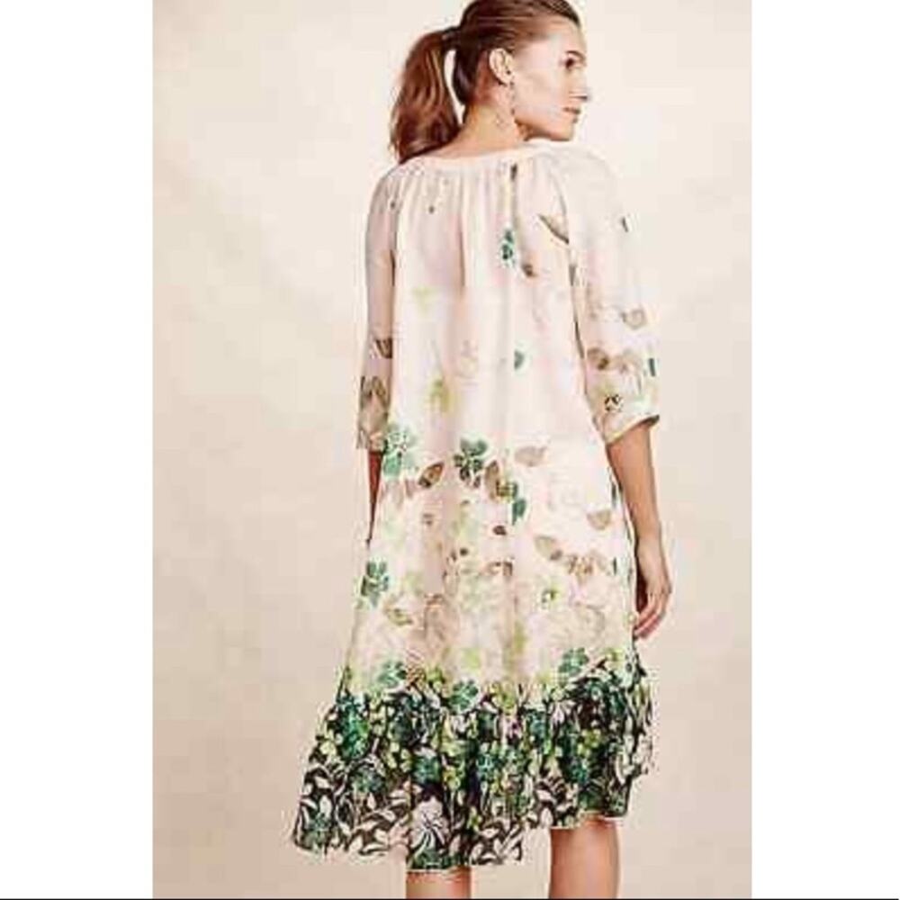 Anthropologie Beige and Green Floral Midi Dress - Picture 3 of 8